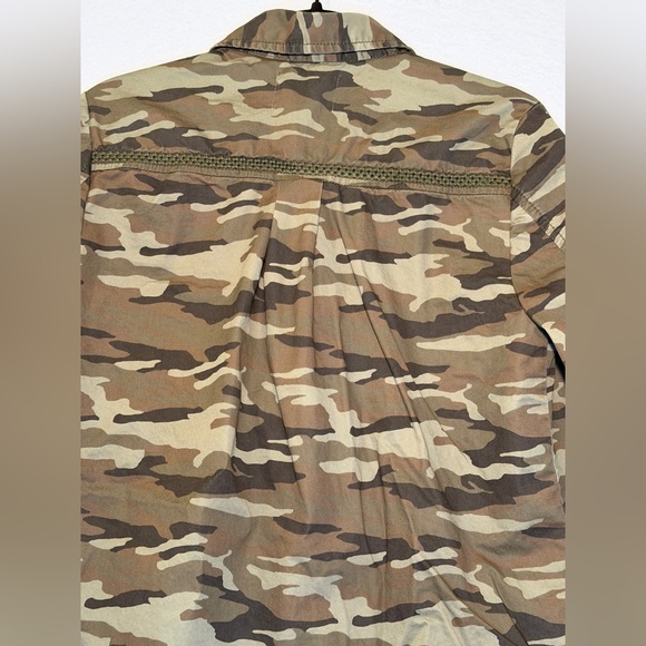 Caslon Women's Embroidered Olive Green‎ Camo button up collared jacket size SM - Picture 12 of 13